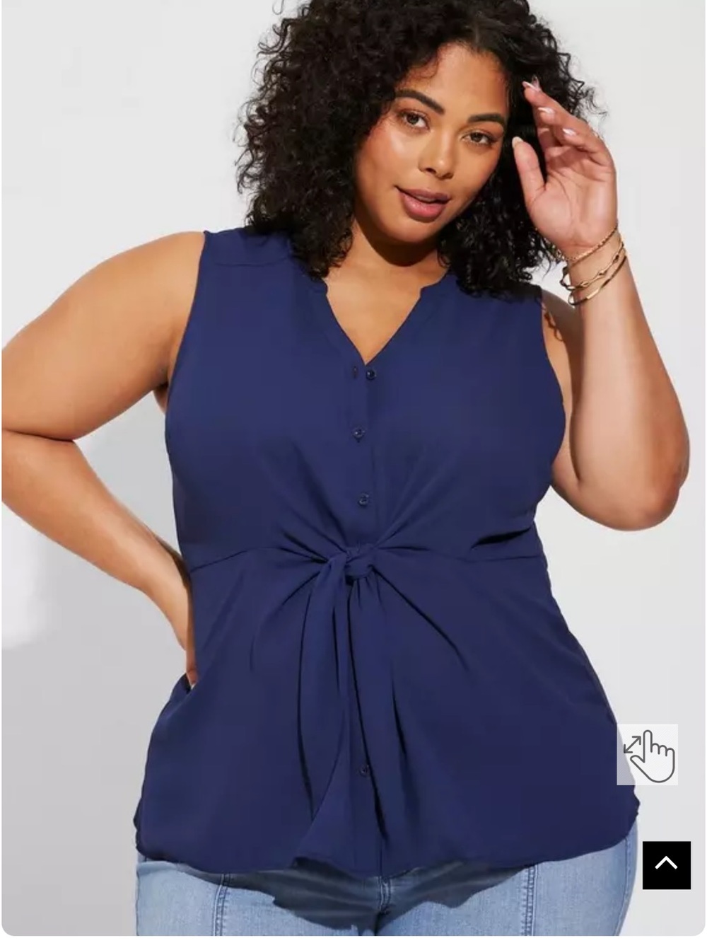 torrid Navy Sleeveless Button-Front Tie-Front blouse